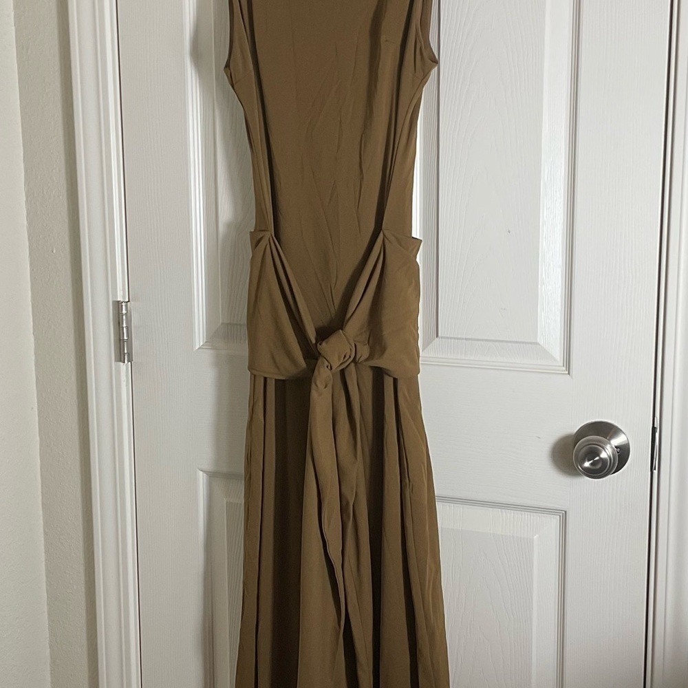ZARA NWT WOMAN MIDI DRESS WITH TIED KNOT DARK TAN SIZE LARGE - Picture 2 of 14